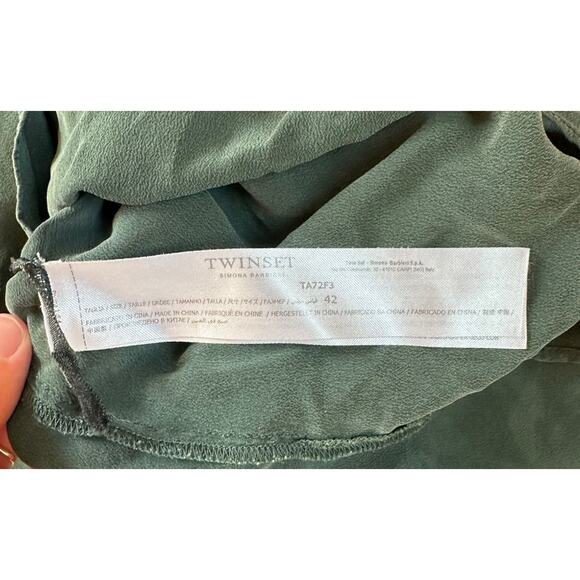 Twinset Simona Barbieri Silk Tie Neck Blouse Size 42 (Small) Women’s Green - Picture 4 of 8